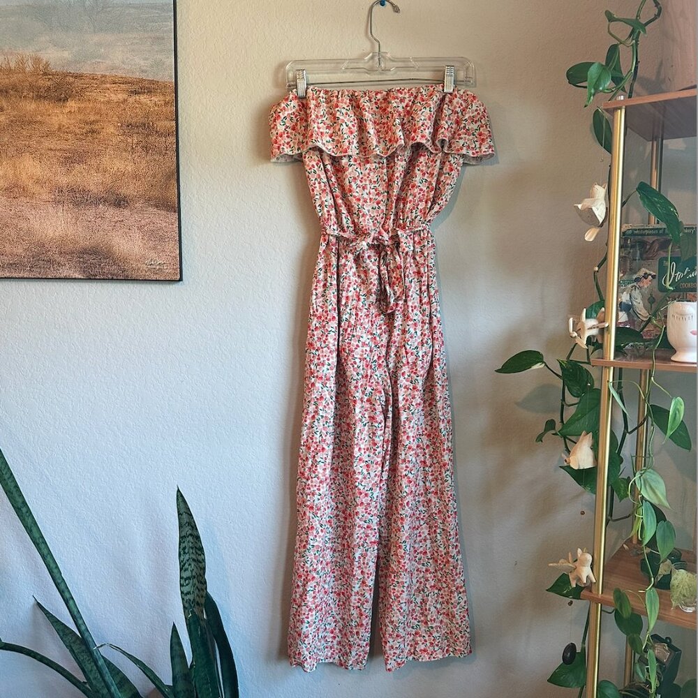 La Comet Barcelona Floral Strapless Jumpsuit Large – European Exclusive